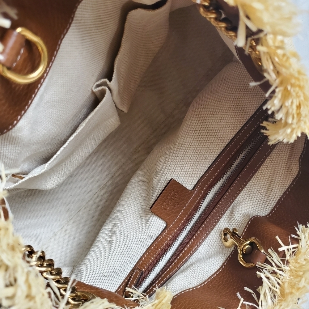 Gucci Soho Raffia Chain Tote Shoulder Bag - Picture 8 of 13